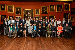 Authors recognized during the 2017 Celebrating Drexel Authors event pose for a photo in the A.J. Drexel Picture Gallery